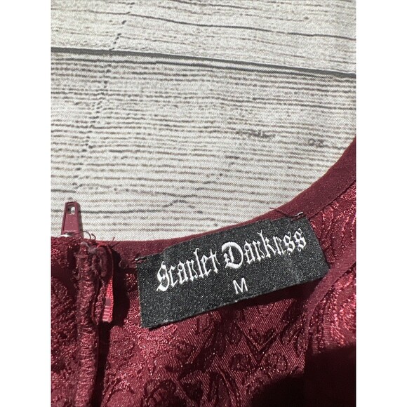 Scarlet Darkness Burgundy Red Victorian Style Cross Ribbon Tie Top Size M - Picture 2 of 6